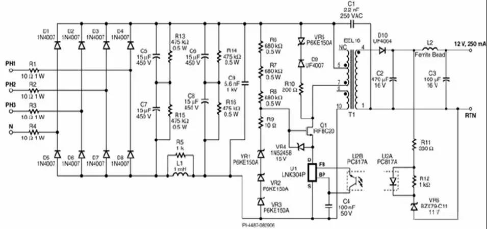 采用StackFET技術(shù)的三相輸入3W開關(guān)電源